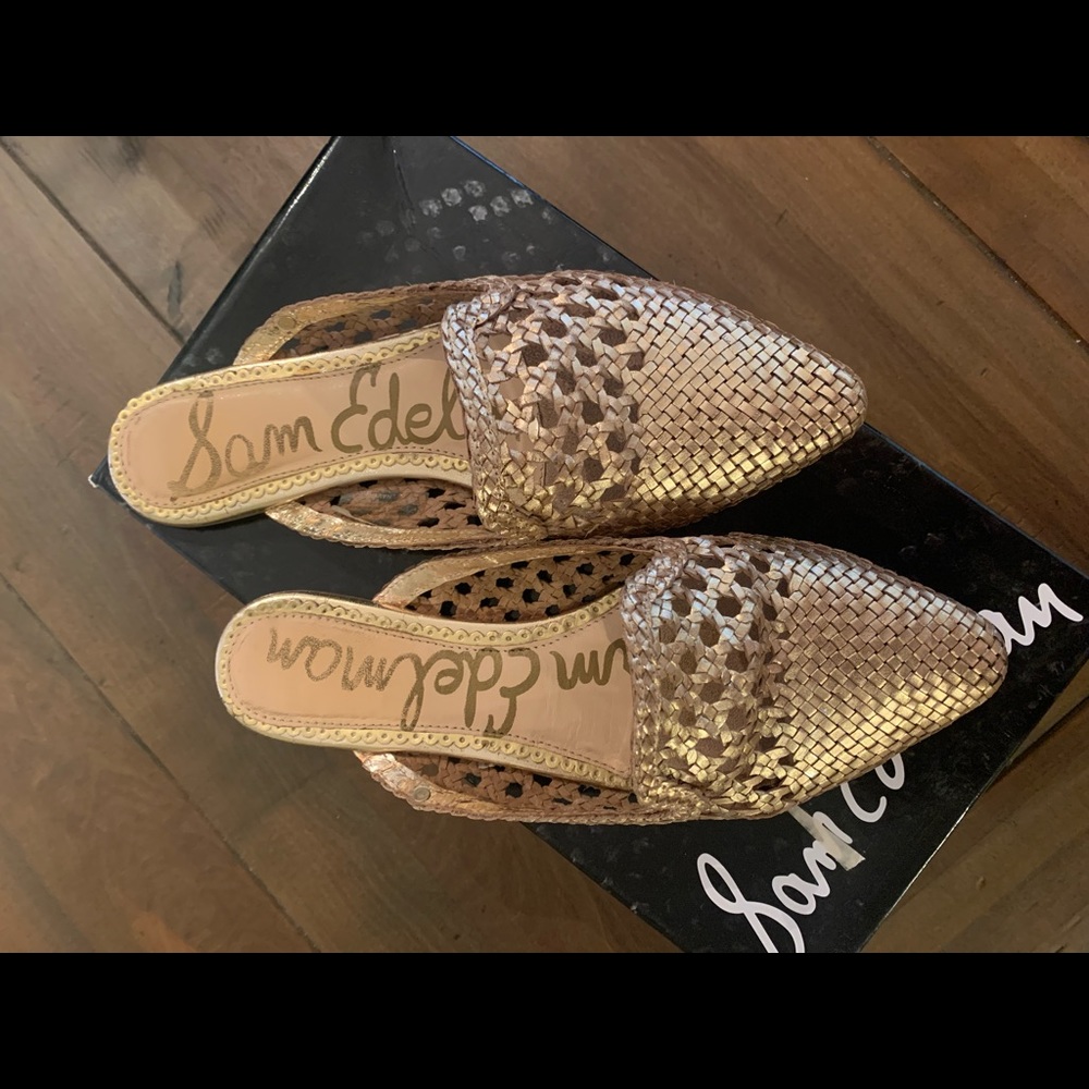Sam Edelman Gold Woven Mules